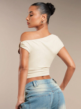 Solid Color Pleated Asymmetrical Top